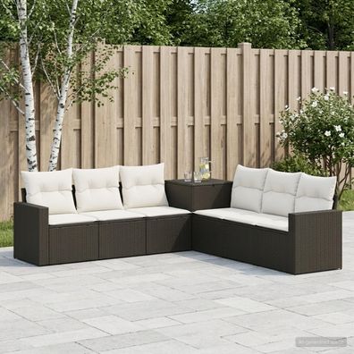 vidaXL Sofa Set 7 pcs Schwarz und Cremeweiß Polyrattan und Stahl