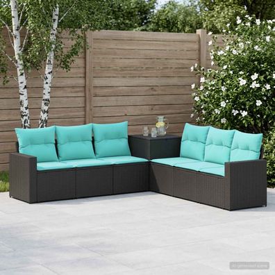 vidaXL Sofa Set 7 pcs Schwarz und Blau Polyrattan und Stahl