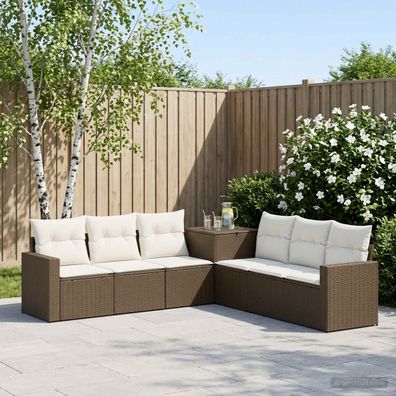 vidaXL Sofa Set 7 pcs Braun und Creme Weiß Polyrattan und Stahl