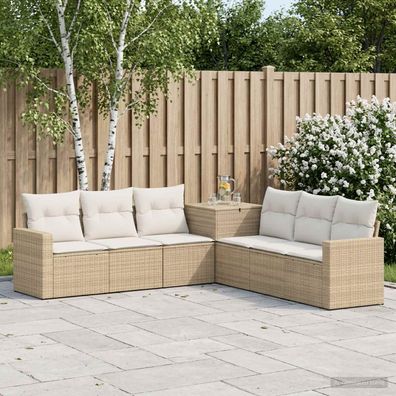 vidaXL Sofa Set 7 pcs Beige und Cremeweiß Polyrattan und Stahl