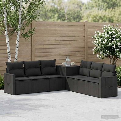 vidaXL Sofa Set 7 pcs Schwarz Polyrattan und Stahl