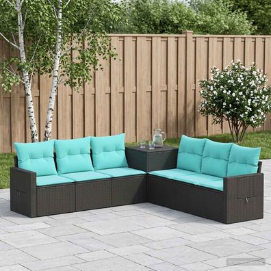 vidaXL Sofa Set 7 pcs Schwarz und Blau Polyrattan und Stahl