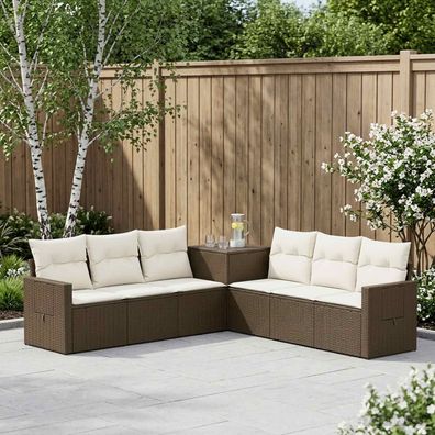 vidaXL Sofa Set 7 pcs Braun und Creme Weiß Polyrattan und Stahl