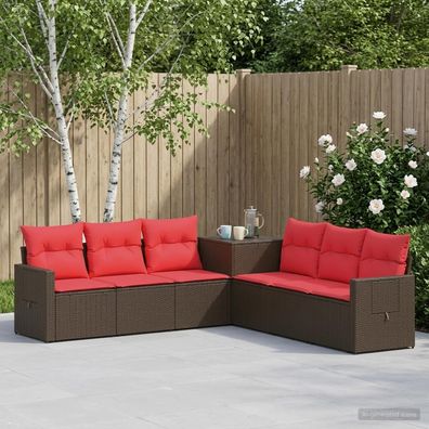 vidaXL Sofa Set 7 pcs Braun und Rot Polyrattan und Stahl
