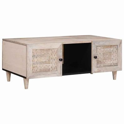 vidaXL Couchtisch Bleached White 100 x 54 x 40 cm Massivholz Mango