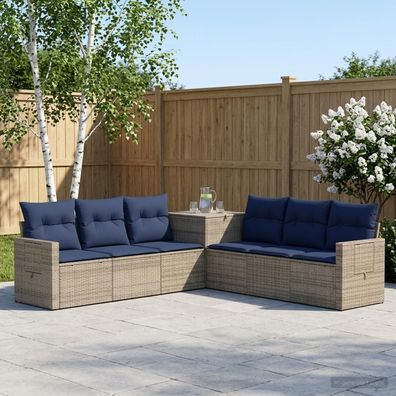 vidaXL Sofa Set 7 pcs Grau und Marineblau Polyrattan und Stahl