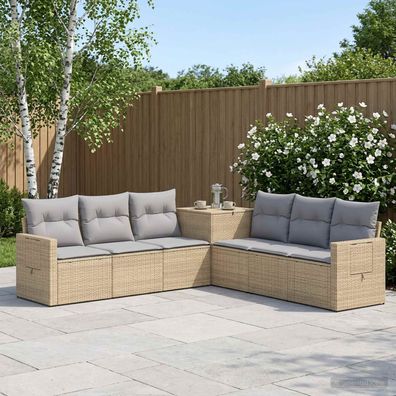 vidaXL Sofa Set 7 pcs Beige und Hellgrau Polyrattan und Stahl