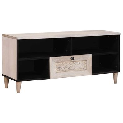 vidaXL TV-Schränk Bleached White 100 x 33 x 46 cm Massivholz Mango