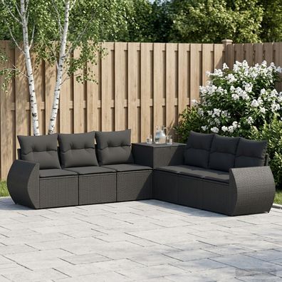 vidaXL Sofa Set 7 pcs Schwarz Polyrattan und Stahl