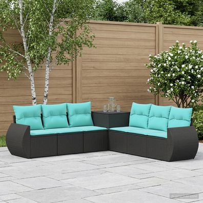 vidaXL Sofa Set 7 pcs Schwarz und Blau Polyrattan und Stahl