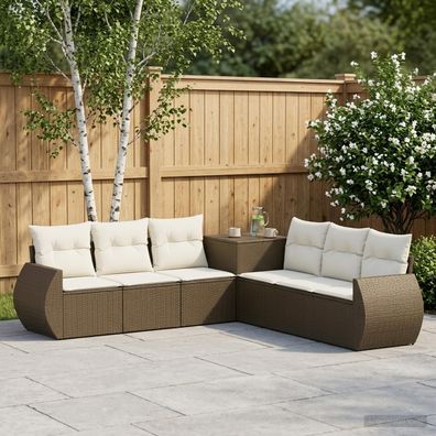 vidaXL Sofa Set 7 pcs Braun und Creme Weiß Polyrattan und Stahl