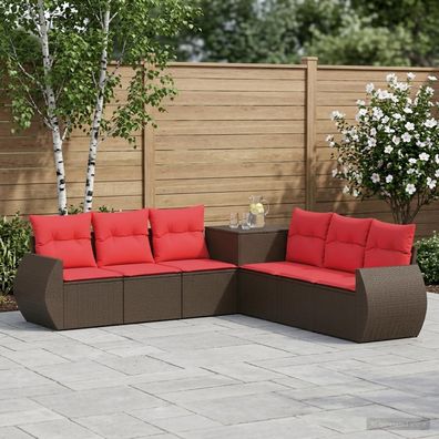 vidaXL Sofa Set 7 pcs Braun und Rot Polyrattan und Stahl