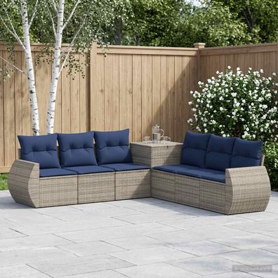 vidaXL Sofa Set 7 pcs Grau und Marineblau Polyrattan und Stahl