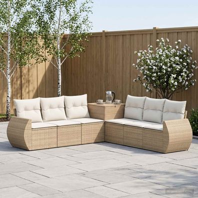 vidaXL Sofa Set 7 pcs Beige und Cremeweiß Polyrattan und Stahl