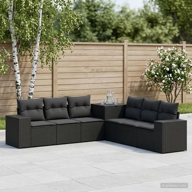 vidaXL Sofa Set 7 pcs Schwarz Polyrattan und Stahl