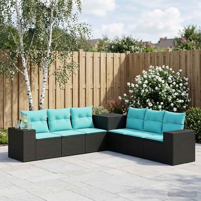 vidaXL Sofa Set 7 pcs Schwarz und Blau Polyrattan und Stahl