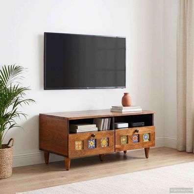 vidaXL TV-Schränk mit Regal Walnuss 70 x 33 x 46 cm Massivholz Mango