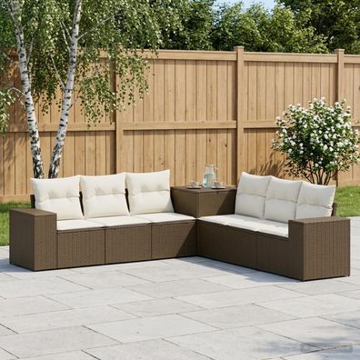 vidaXL Sofa Set 7 pcs Braun und Creme Weiß Polyrattan und Stahl