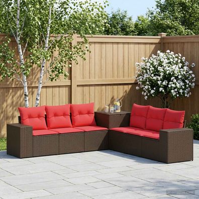 vidaXL Sofa Set 7 pcs Braun und Rot Polyrattan und Stahl