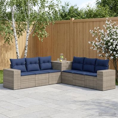 vidaXL Sofa Set 7 pcs Grau und Marineblau Polyrattan und Stahl