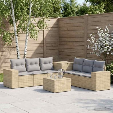 vidaXL Sofa Set 7 pcs Beige und Hellgrau Polyrattan und Stahl