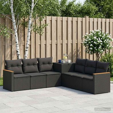 vidaXL Sofa Set 7 pcs Schwarz Polyrattan und Stahl