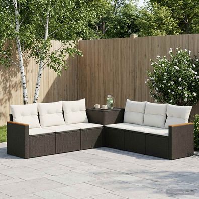 vidaXL Sofa Set 7 pcs Schwarz und Cremeweiß Polyrattan und Stahl