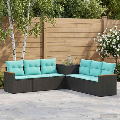 vidaXL Sofa Set 7 pcs Schwarz und Blau Polyrattan und Stahl