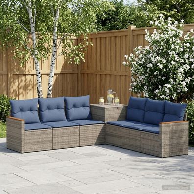 vidaXL Sofa Set 7 pcs Grau und Marineblau Polyrattan und Stahl