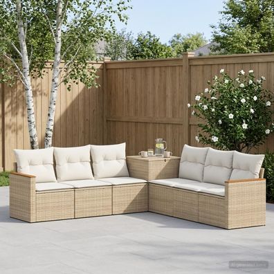 vidaXL Sofa Set 7 pcs Beige und Cremeweiß Polyrattan und Stahl