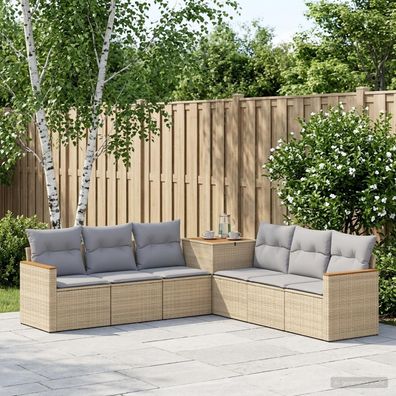 vidaXL Sofa Set 7 pcs Beige und Hellgrau Polyrattan und Stahl