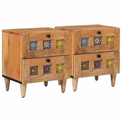 vidaXL Nachttisch 2 pcs Natur 40 x 33 x 46 cm Massivholz Mango