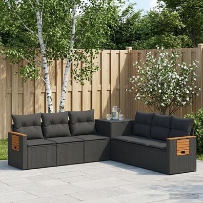 vidaXL Sofa Set 7 pcs Schwarz Polyrattan und Stahl