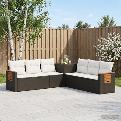 vidaXL Sofa Set 7 pcs Schwarz und Cremeweiß Polyrattan und Stahl