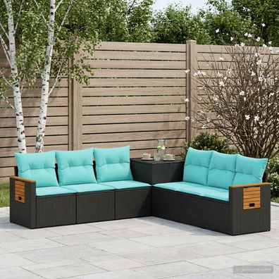 vidaXL Sofa Set 7 pcs Schwarz und Blau Polyrattan und Stahl