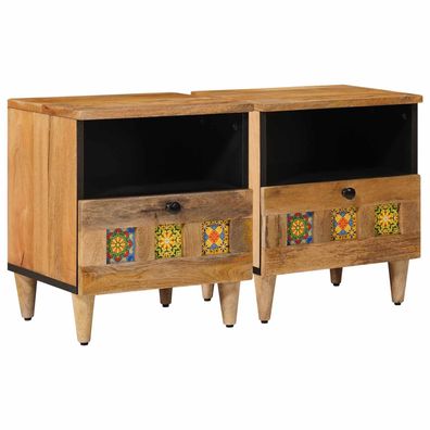 vidaXL Nachttisch 2 pcs Natur 40 x 33 x 46 cm Massivholz Mango
