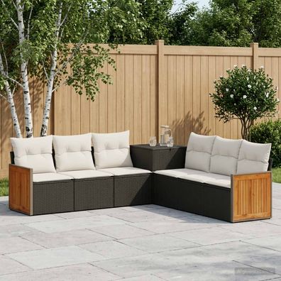 vidaXL Sofa Set 7 pcs Schwarz und Cremeweiß Polyrattan und Stahl