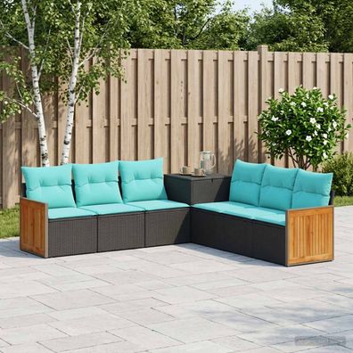 vidaXL Sofa Set 7 pcs Schwarz und Blau Polyrattan und Stahl
