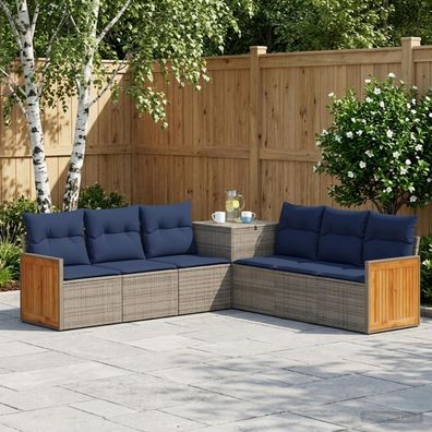 vidaXL Sofa Set 7 pcs Grau und Marineblau Polyrattan und Stahl