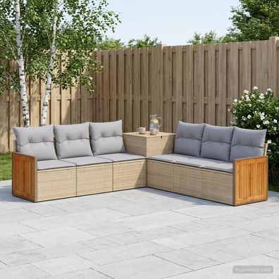 vidaXL Sofa Set 7 pcs Beige und Hellgrau Polyrattan und Stahl