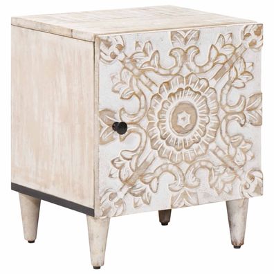 vidaXL Nachttisch Weiß 40 x 33,5 x 46 cm Massivholz Mango