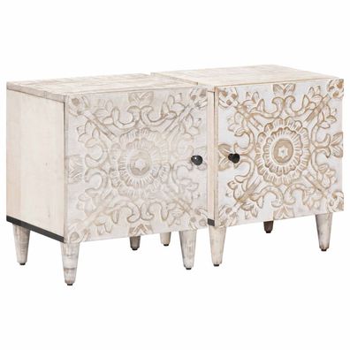 vidaXL Nachttisch 2 pcs Weiß 40 x 33,5 x 46 cm Massivholz Mango
