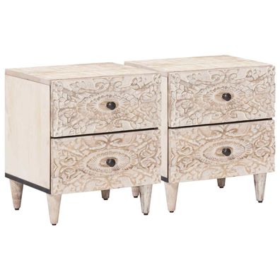 vidaXL Nachttisch 2 pcs Weiß 40 x 33,5 x 46 cm Massivholz Mango
