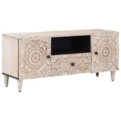 vidaXL TV-Schränk mit Tür Weiß 105 x 33,5 x 46 cm Massivholz Mango