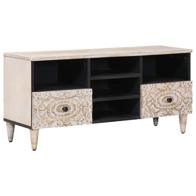 vidaXL TV-Schränk mit Regal Weiß 100 x 33,5 x 46 cm Massivholz Mango