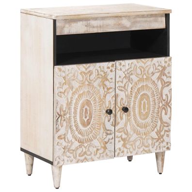 vidaXL Sideboard mit Speicher Weiß 60 x 33,5 x 75 cm Massivholz Mango