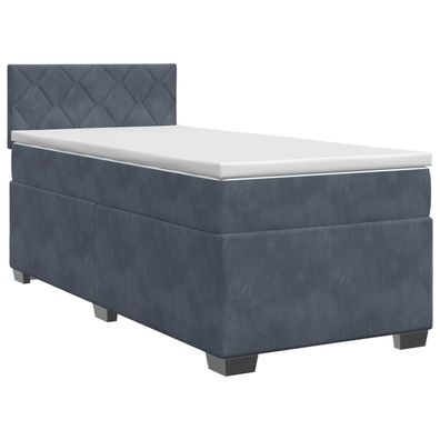 vidaXL Boxspringbett mit Matratze Dunkelgrau 90 x 190 cm Samt