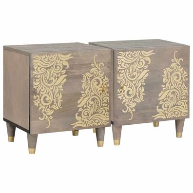 vidaXL Nachttisch mit Tür 2 pcs Grau 40 x 33 x 46 cm Massivholz Mango