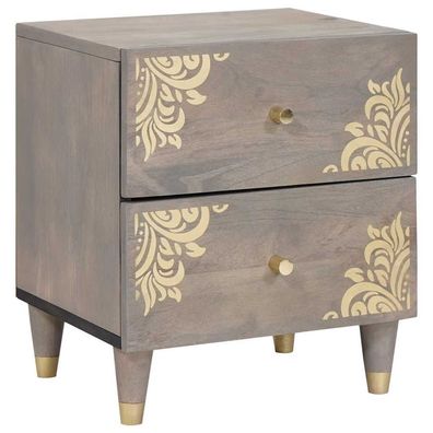 vidaXL Nachttisch mit Schubladen Grau 40 x 33 x 46 cm Massivholz Mango