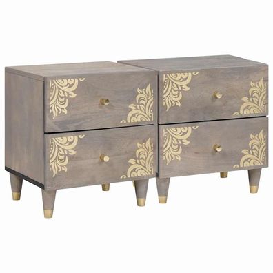 vidaXL Nachttisch 2 pcs Grau 40 x 33 x 46 cm Massivholz Mango